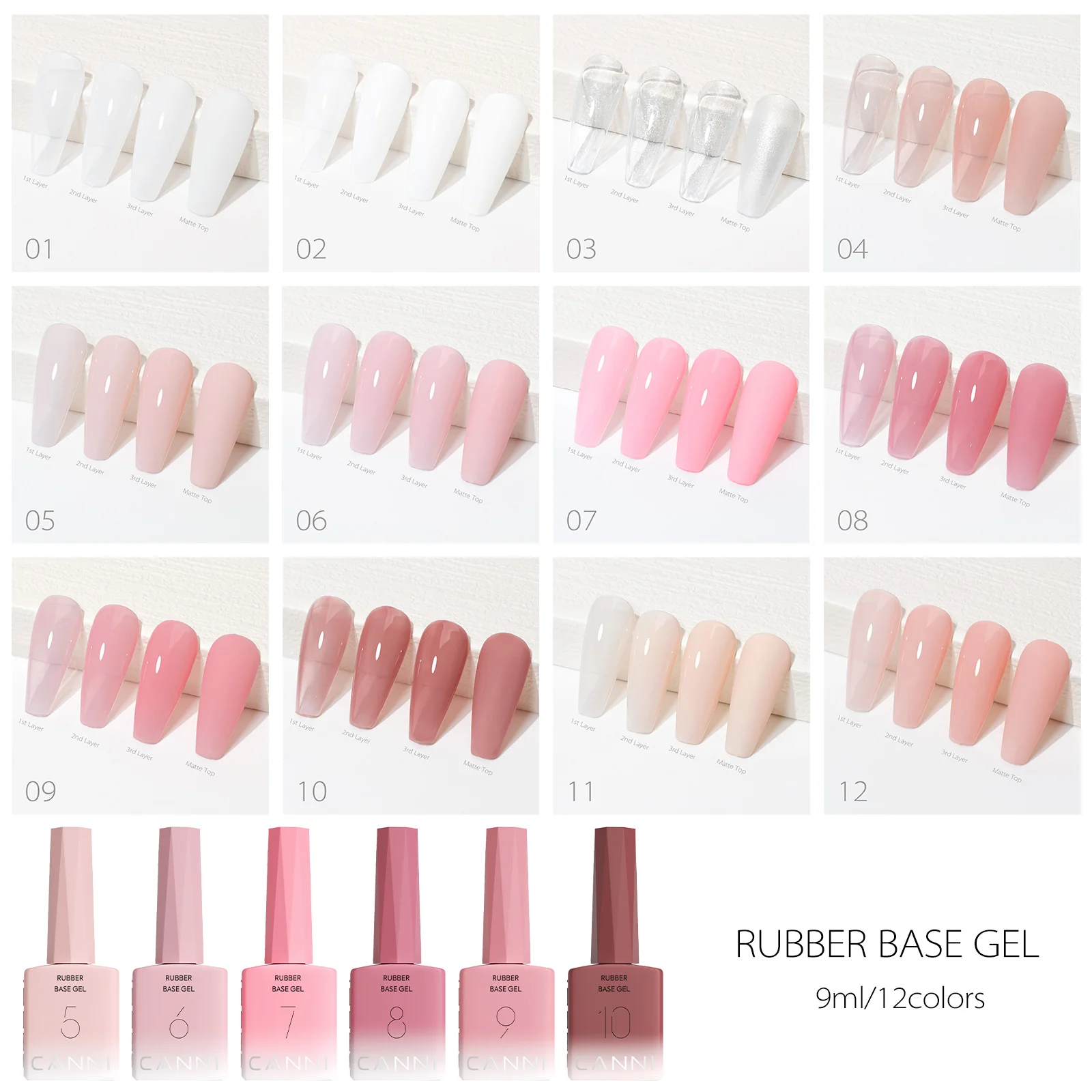 9ml Colorful Rubber Base Gel 6 Colors Set - Image 2