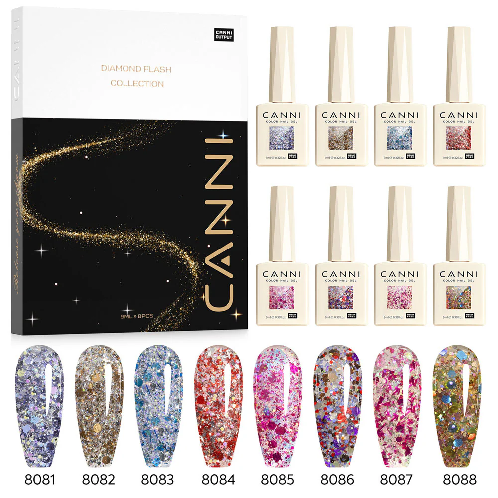 Glitter Gel Polish 8 Colors Set - Glitz Flash Collection